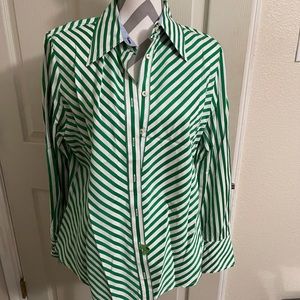 Tommy Hilfiger Blouse. Size XL. Green and White stripes.